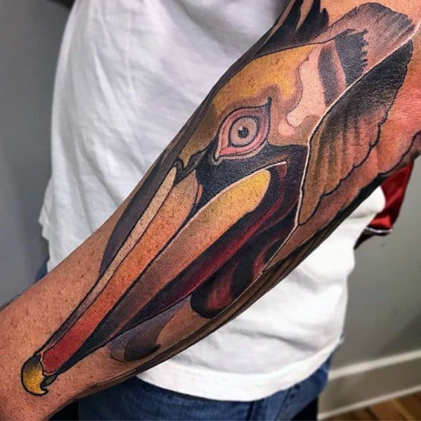 Outer Forearm Neo Traditional Pelican Guys Tattoos