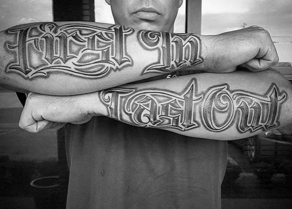 Outer Forearm Old English Quote Tattoos