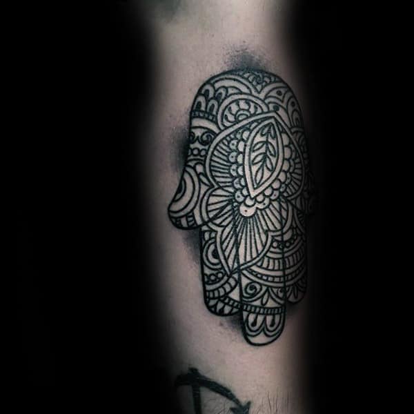 Outer Forearm Paisley Hamsa Male Tattoo Ideas