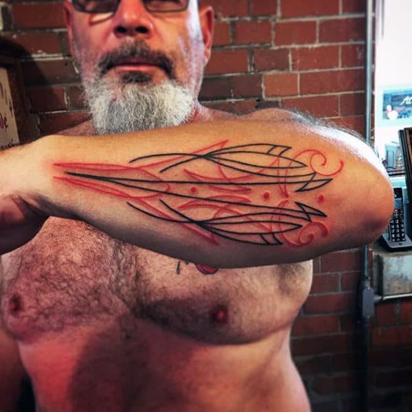 Outer Forearm Pinstripe Tattoo Ideas For Men