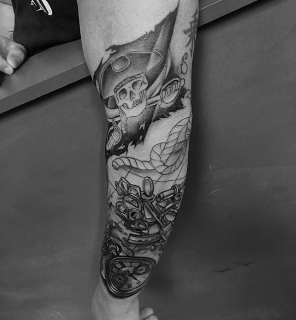 Outer Forearm Pirate Flag Themed Male Tattoo Ideas