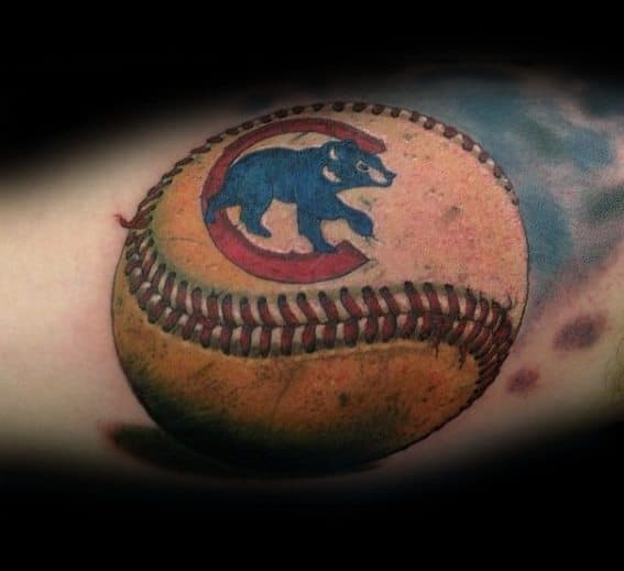 Outer Forearm Realistic 3d Baseball Chicago Cubs Tattoo Ideas On Guys