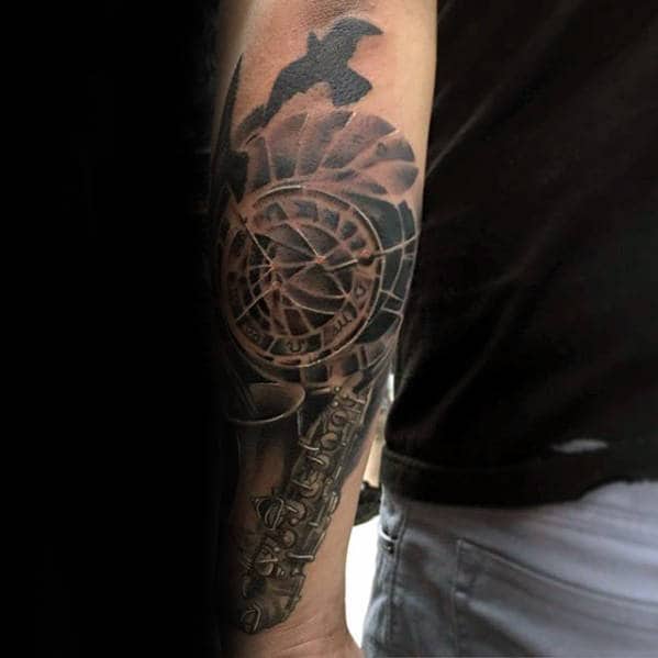 Outer Forearm Saxophone Tattoo Ideas For Guys