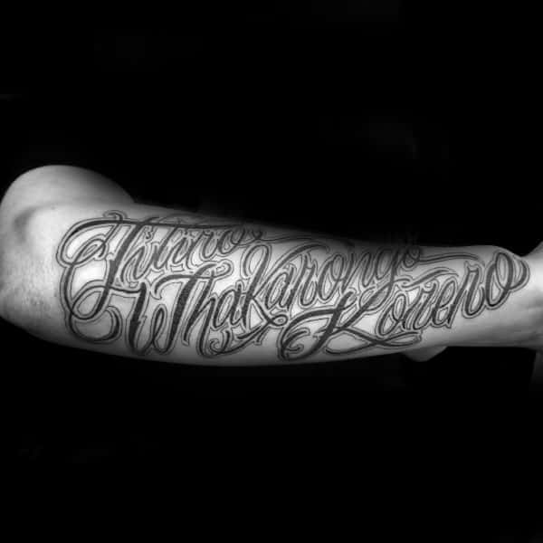 Outer Forearm Script Tattoo On Gentleman