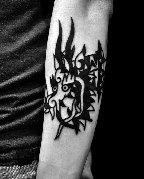 Outer Forearm Simple Dragon Tattoo Design On Man