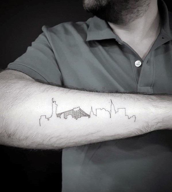 Outer Forearm Skyline Outline Simple Tattoos For Guys
