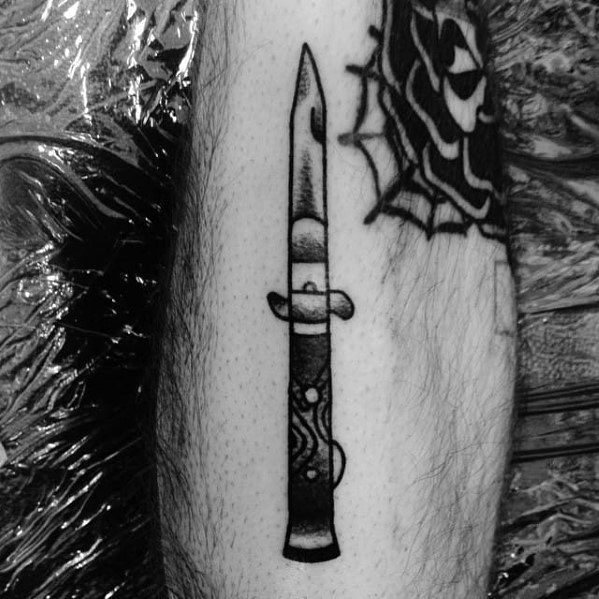 Outer Forearm Small Male Tattoo With Switchblade Design