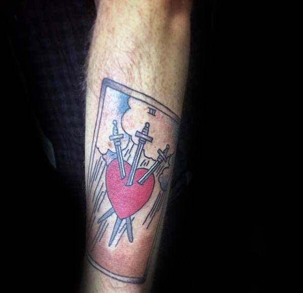 Outer Forearm Swords Through Heart Card Tarot Tattoos Male