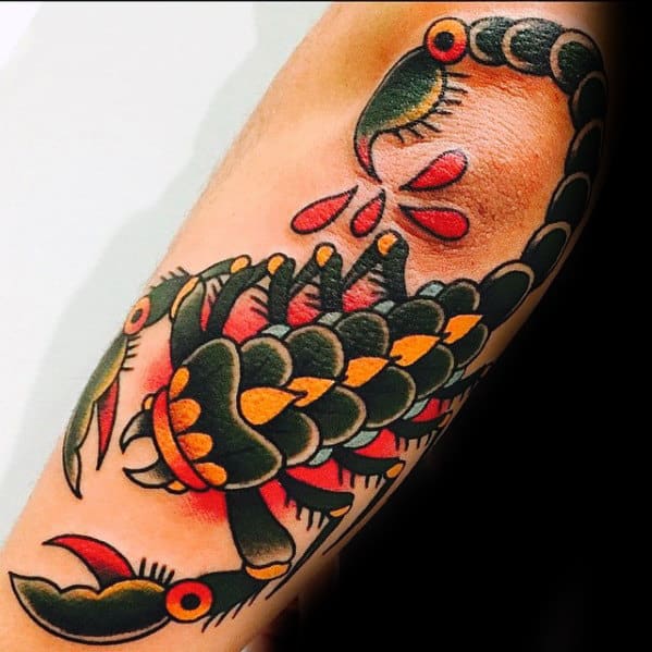 Outer Forearm Tattoo Of Traditional Scorpion On Gentleman