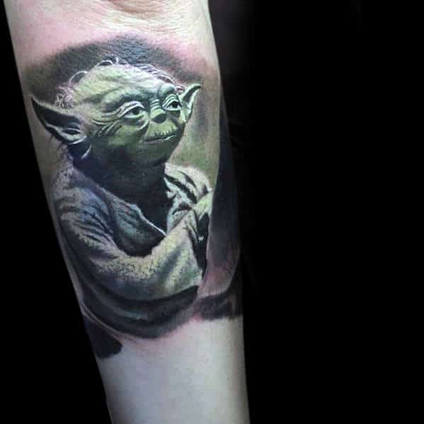 Outer Forearm Tattoo Of Yoda For Gentlemen