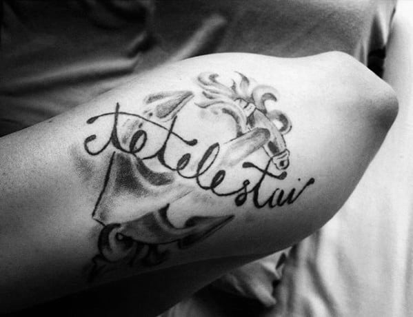 Outer Forearm Tetelestai With Anchor Tattoos For Guys