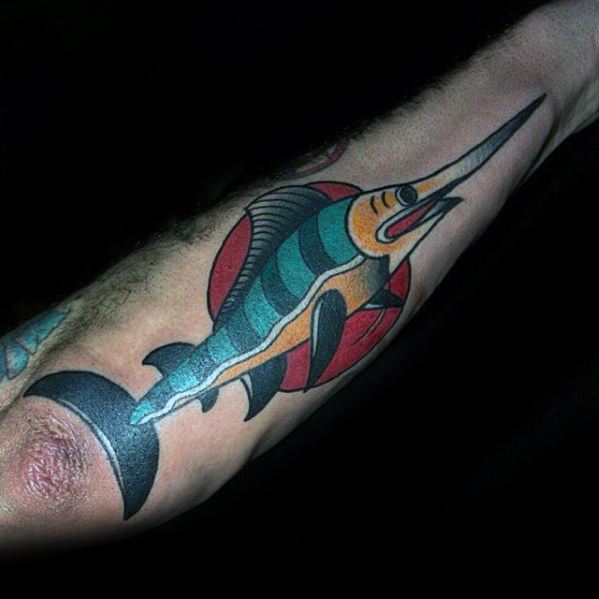 Outer Forearm Traditional Male Swordfish Tattoo Designs
