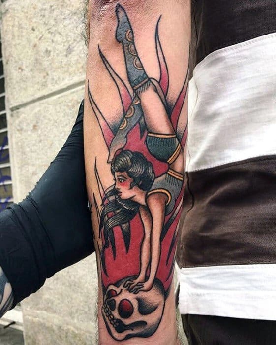 Outer Forearm Traditional Male Tattoo With Circus Design