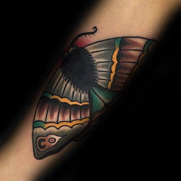 Outer Forearm Traditional Moth Tattoo Design Inspiration For Men