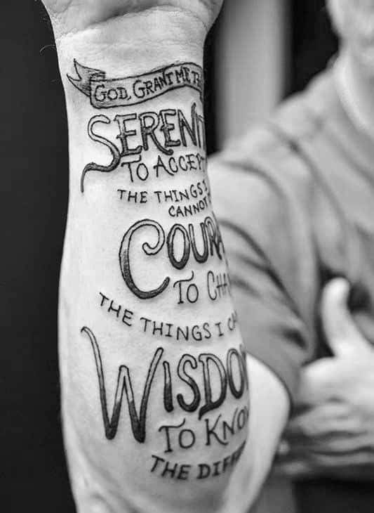 Outer Forearm Typography Mens Serenity Prayer Tattoos