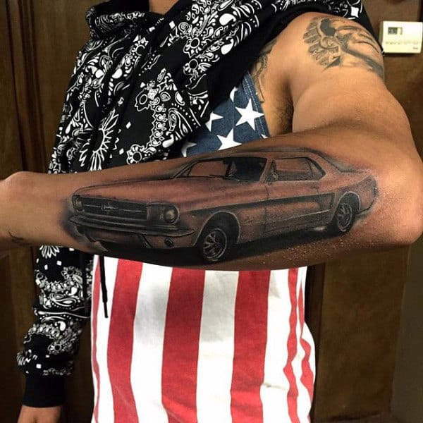 Outer Forearm Vintage Mustang Muscle Car Mens Tattoos