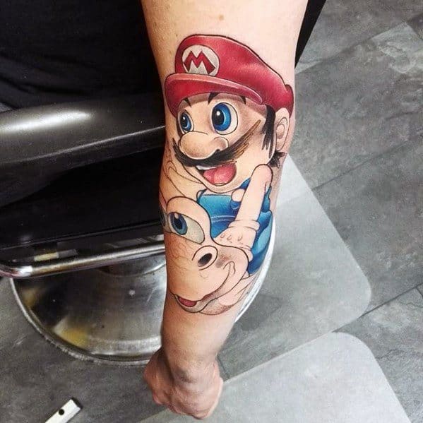 Outer Forearm Yoshi Tattoo Super Mario Ideas For Males