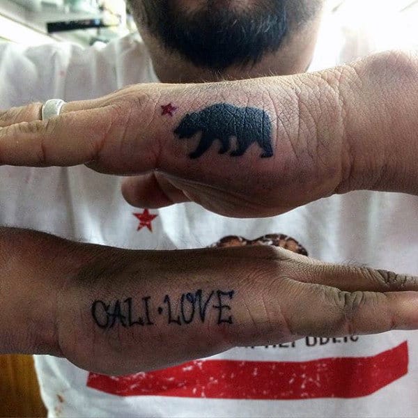 Outer Hand Side California Bear Tattoo On Man