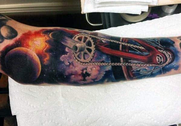 Outer Space Bicycle Guys Creative Bmx Inner Arm Tattoo Ideas
