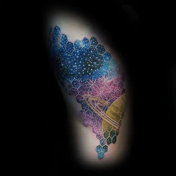 Outer Space Flower Of Life Tattoo On Rib Cage Side