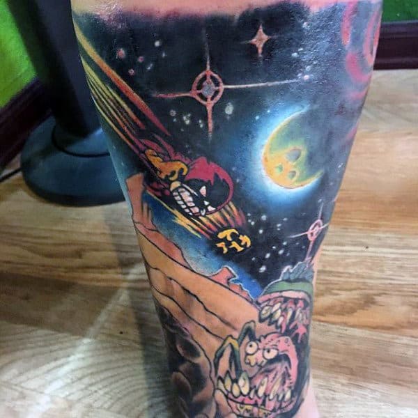 Outer Space Guys Calvin And Hobbes Leg Sleeve Tattoos