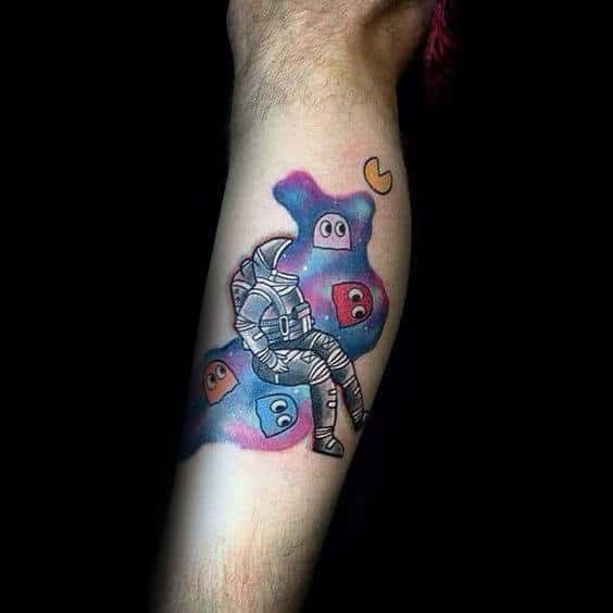 Outer Space Guys Pacman Leg Tattoo
