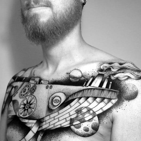 Outer Space Mens Whale Abstract Upper Chest Tattoo Ideas