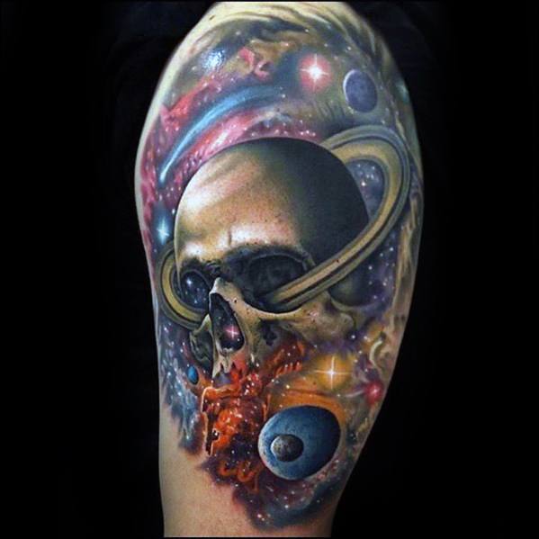 Outer Space Planets Skull Half Sleeve Rad Tattoos Guys