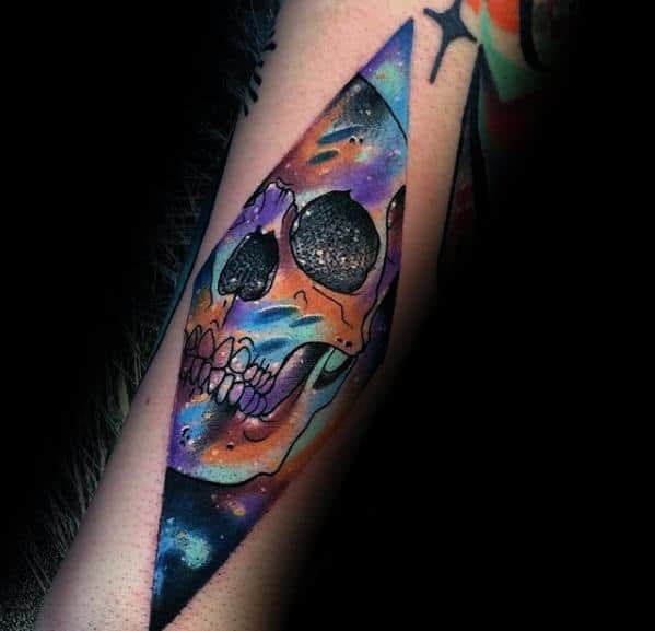 Outer Space Skull Artsy Forearm Tattoos For Men