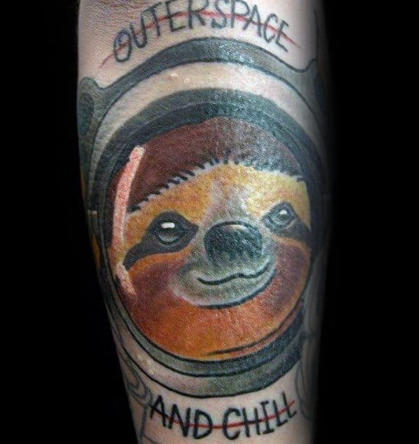 Outerspace And Chill Guys Sloth Forearm Tattoos