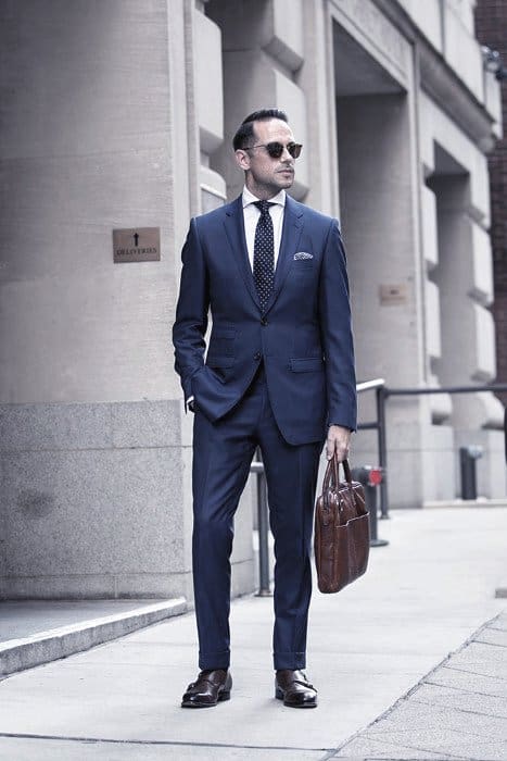 Outfit Ideas For Gentlemen Navy Blue Suit Brown Shoes Style
