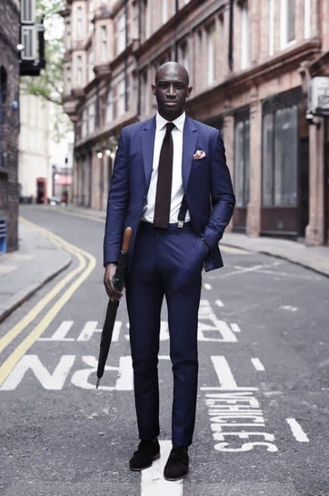 Outfits For Men With Navy Blue Suit Brown Shoess