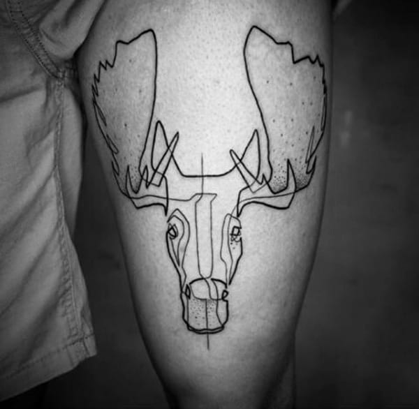 Outline Black Ink Mens Moose Thigh Tattoo