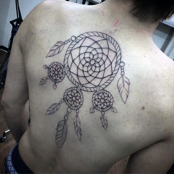 Outline Dreamcatcher Back Tattoos For Guys