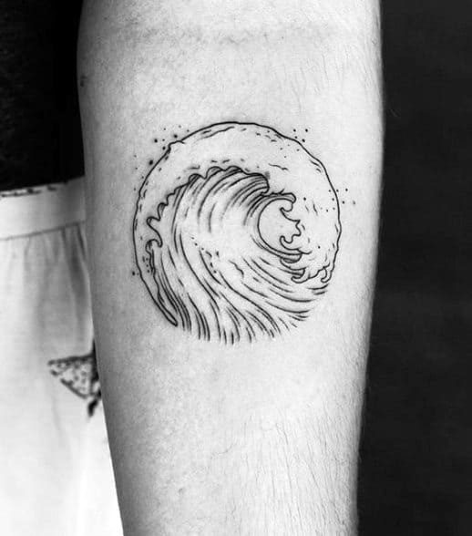 Outline Japanese Circle Ocean Waves Mens Tattoos On Arm