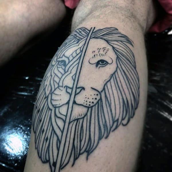 Outline Lion Face Tattoo Men