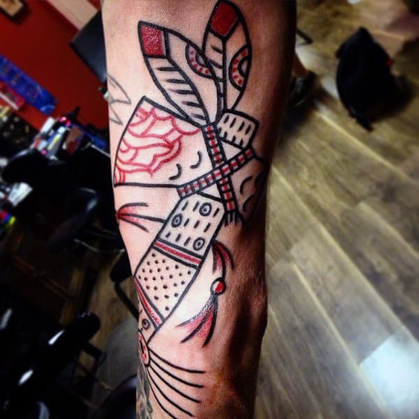 Outline Tomahawk Tattoo Style On Mans Arm