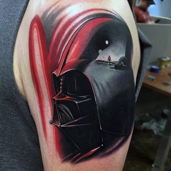 Outstanding Red Black Darth Vader Tattoo Mens Upper Arms