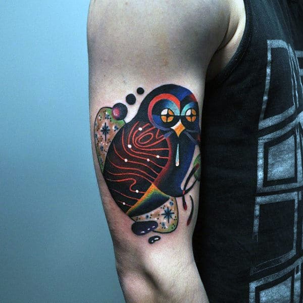 Owl Amazing Abstract Guys Upper Arm Tattoos
