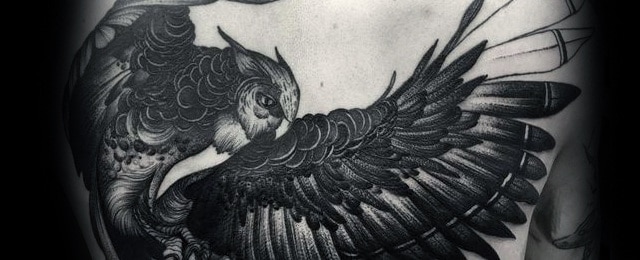 Owl Back Tattoo Designs For Men
