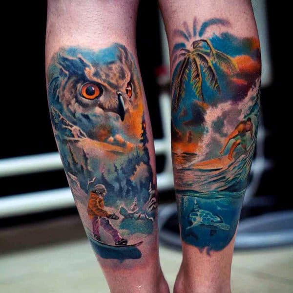Owl Beach Underwater Tattoo For Men On Forearm