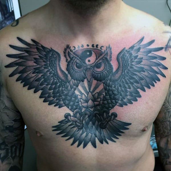 Owl Chest Male Tattoo Ideas Yin Yang
