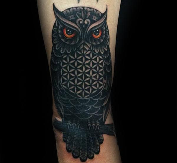 Owl Flower Of Life Mens Arm Tattoo