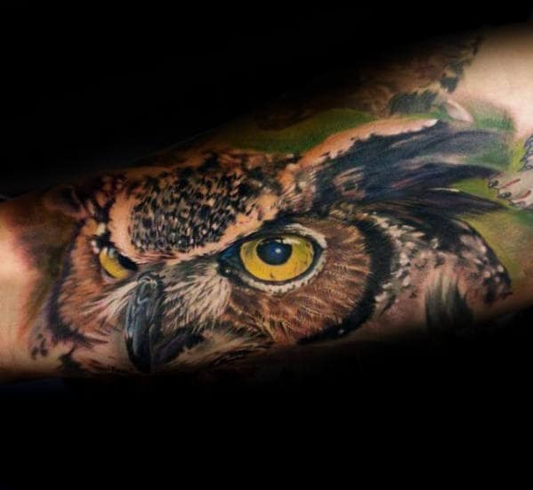 Owl Head Guys Realistic Inner Arm Tattoo Ideas