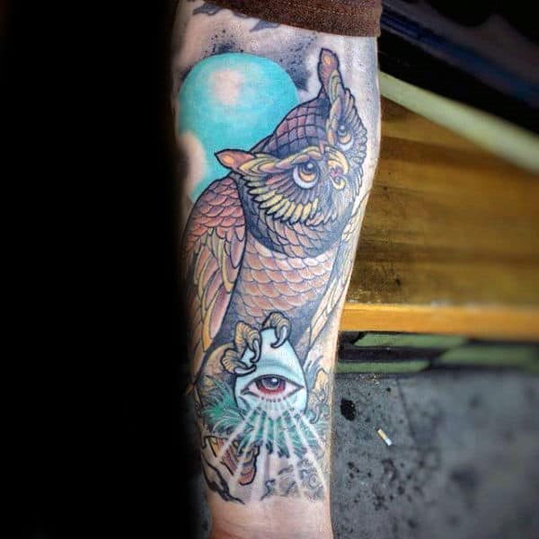 Owl Illuminati Awesome Forearm Male Tattoos