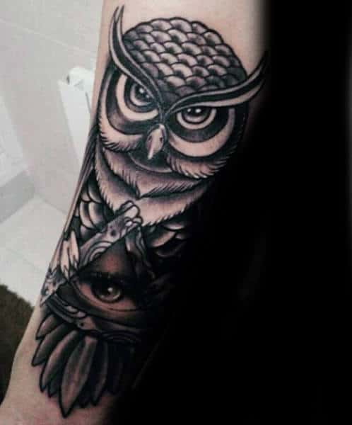 Owl Illuminati Tattoo Male Forearms