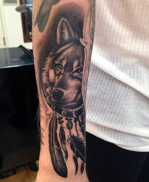 Owl Inside Of Dreamcatcher Forearm Male Tattoo