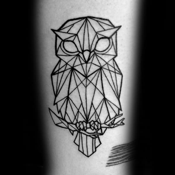 Owl Sitting On Tree Branch Guys Geometric Forearm Tattoo