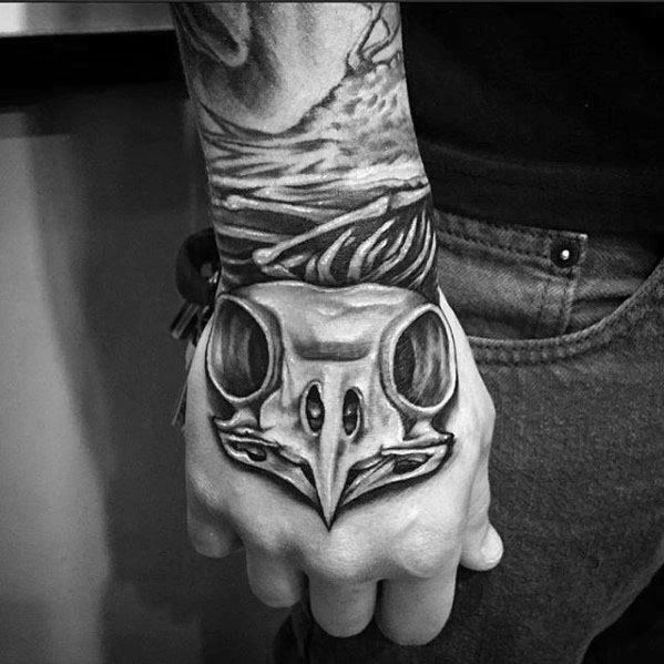 Owl Skull Guys Tattoo Designs On Hand