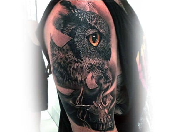 Owl Skull Mens Tattoo Designs On Arm